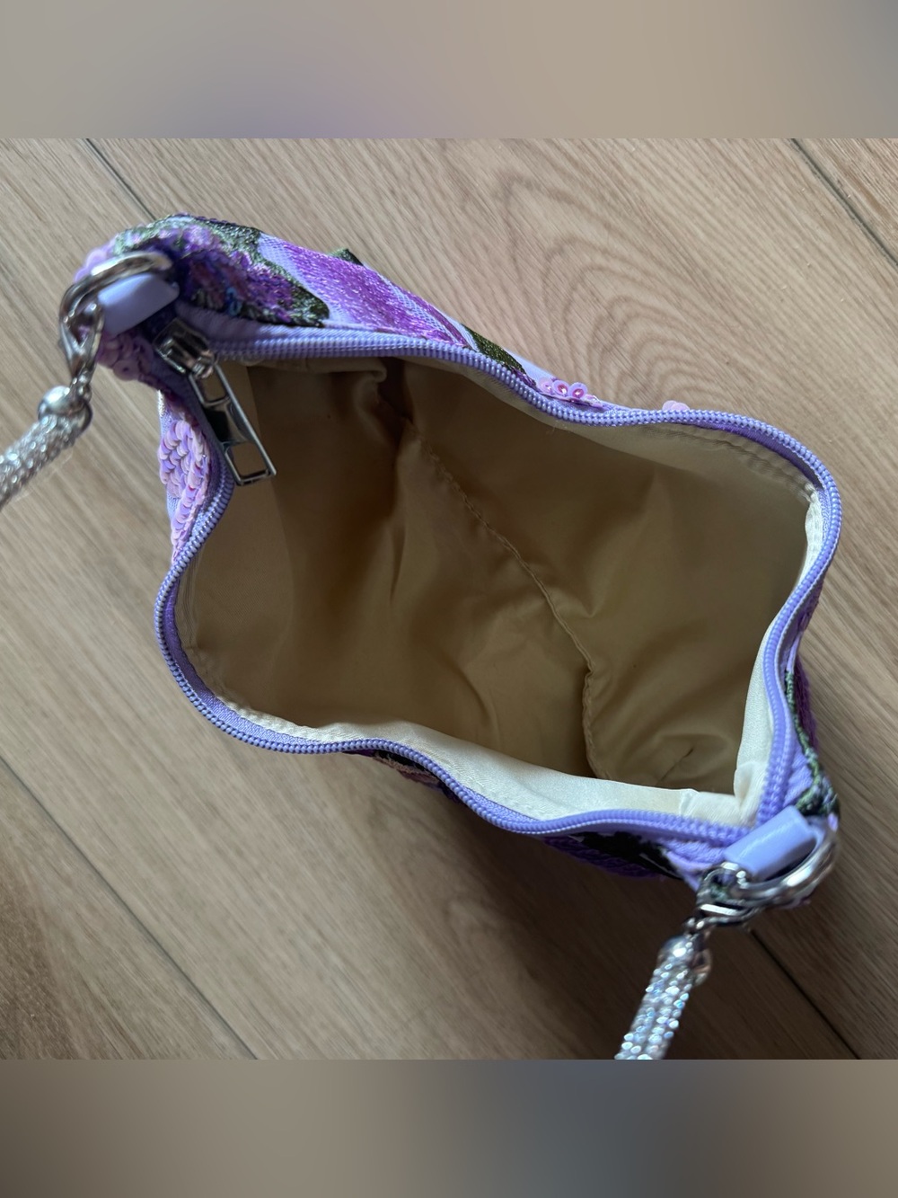 Lavender Sequin Floral Evening Clutch - Picture 3 of 4